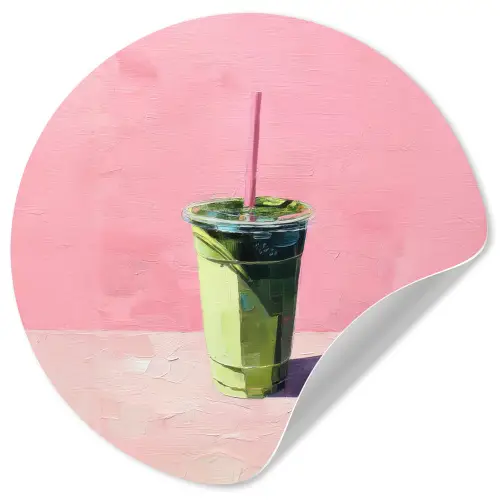 Beker - Rietje - Minimalistisch - Groen Wandcirkel behangsticker klein -3d