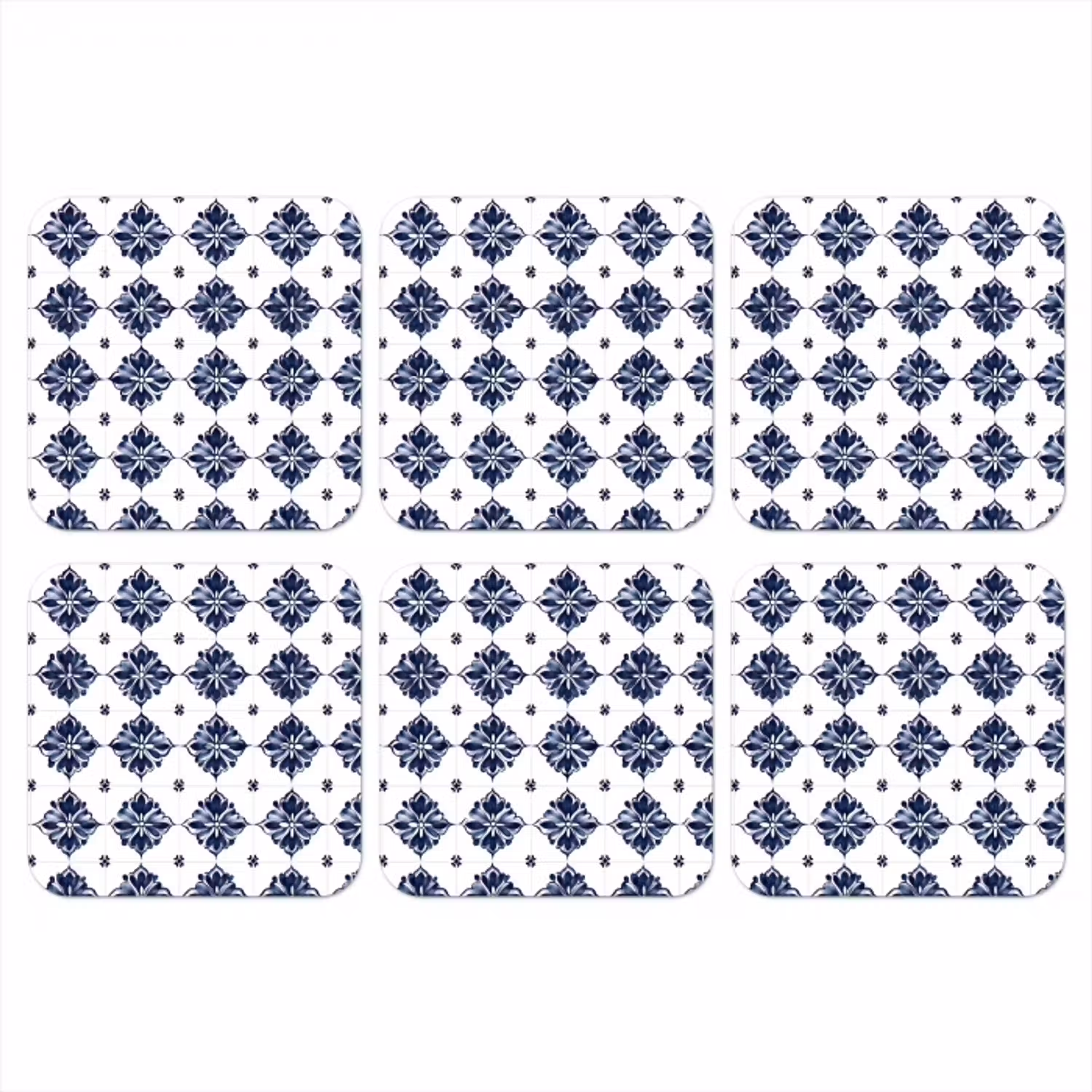 Tegelmotief - Blauw - Wit - Bloem onderzetter kurk middel 366 -3d