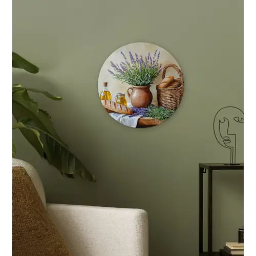 Lavendel - Brood - Stilleven Wandcirkel kunststof plaat 5mm dik klein -sfeer3