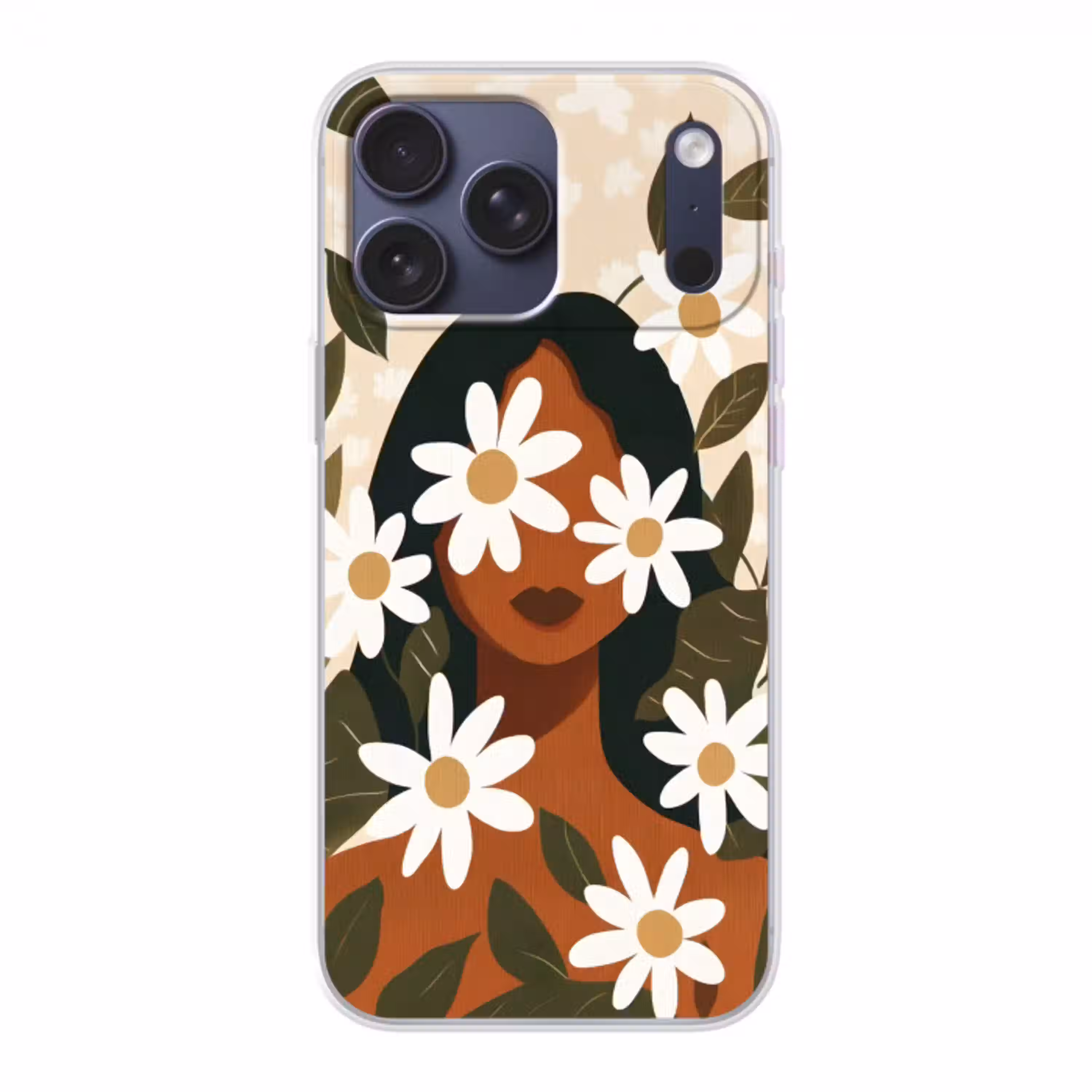 Illustratie - Vrouw - Madeliefjes - Wit Telefoonhoesje iPhone 17 Pro Max klein -3d