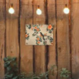 Vogel - Tak - Bloemen - Oranje tuinposter los doek klein -sfeer1