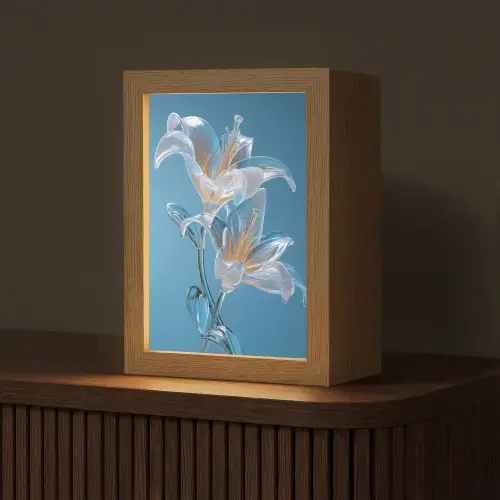 Lelies - Blauw - Glazen Light Box met kabel (Tafellamp) klein -z3d_website