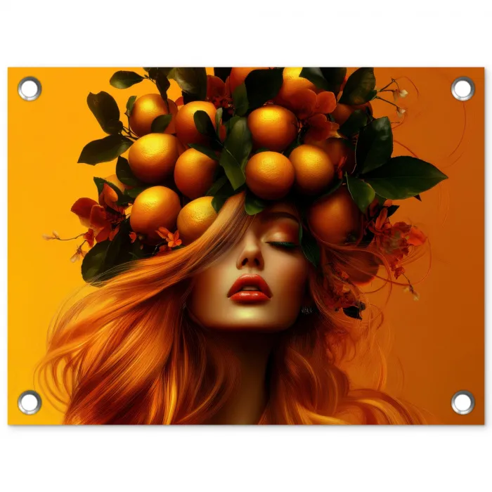 Vrouw - Citroenen - Bloesem - Geel tuinposter los doek klein -3d