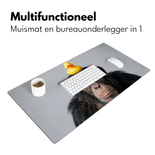 Chimpansee - Badeend - Grijs Muismat XXL klein -sfeer4