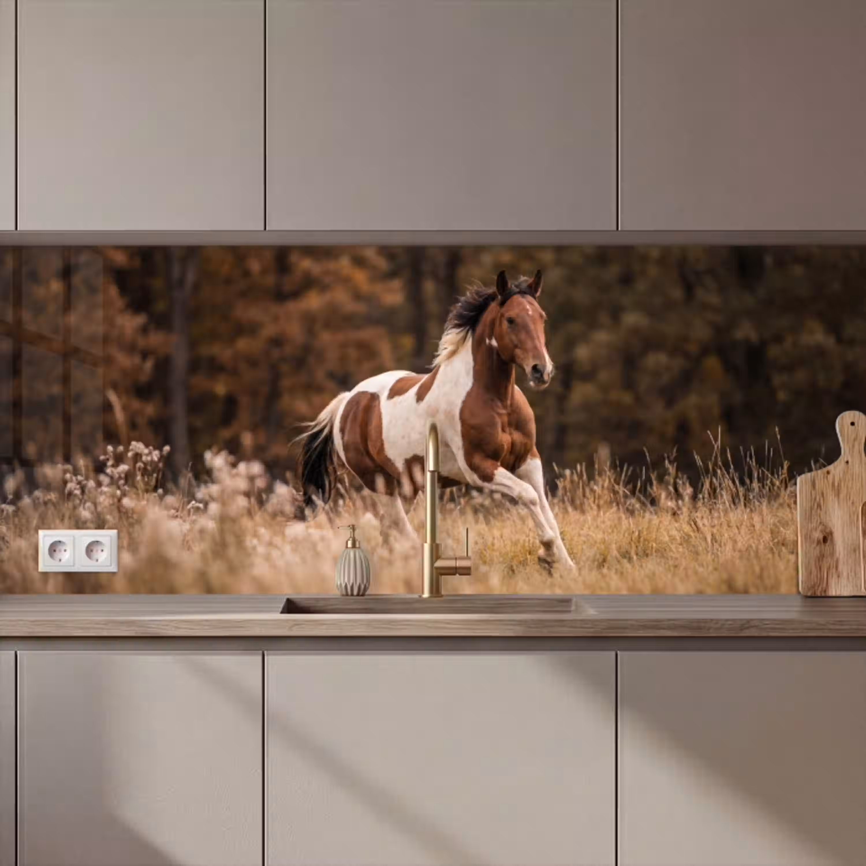 Paard - Bruin - Gras keuken achterwand 2 middel zz_3dshopping