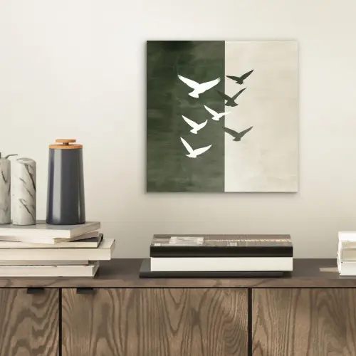 Japandi - Vogel - Groen aluminium wit klein -sfeer1