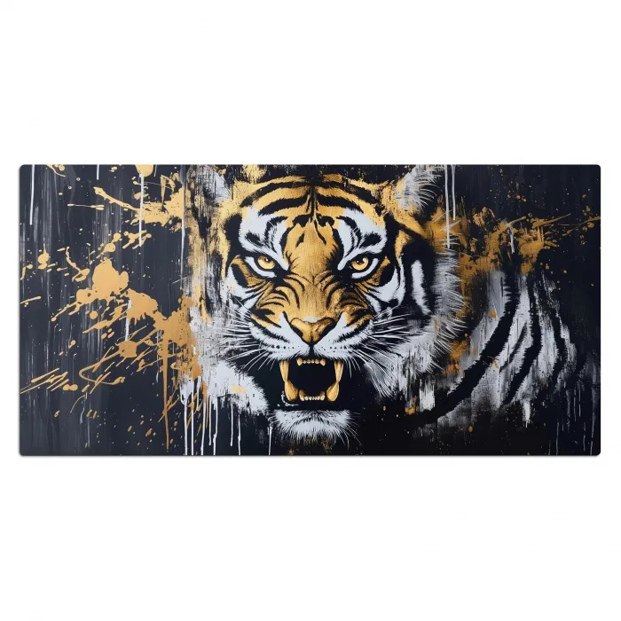 Tijger - Verfspatten - Goud Muismat XXL klein -3d_leeg