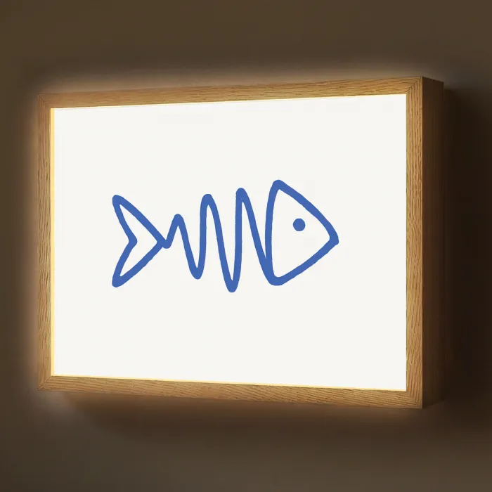 Vis - Minimalistisch - Blauw - Lijn Light Box met batterij (Wandlamp) middel -z3d_website