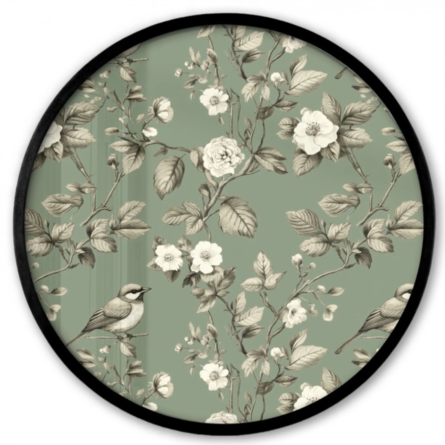 Botanisch - Vogels - Groen Fotolijst rond zonder passe partout klein 856 -3d