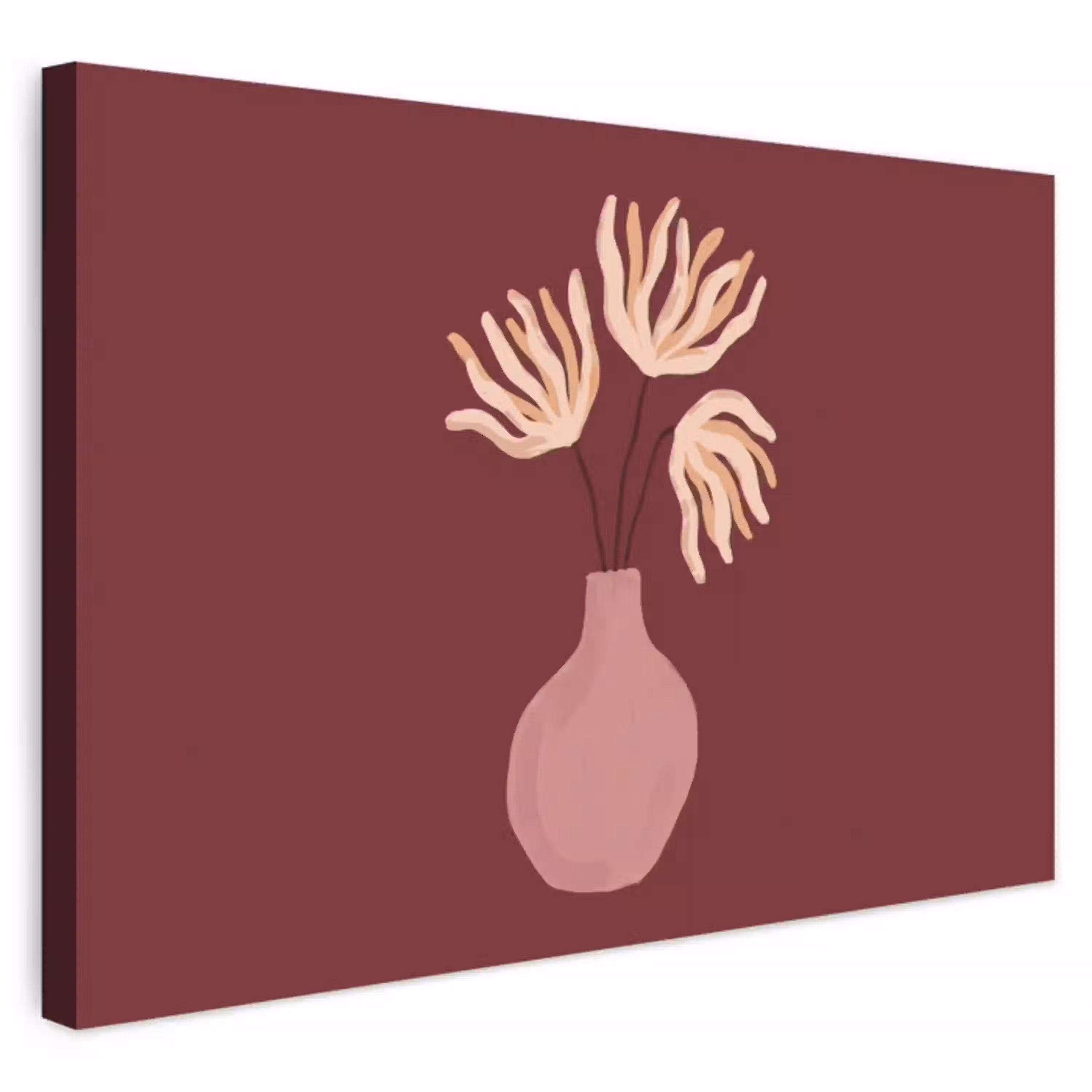 Bloemen - Vaas - Abstract - Modern - Aardetinten Tuinposter op houten frame 2 cm dik klein -3d