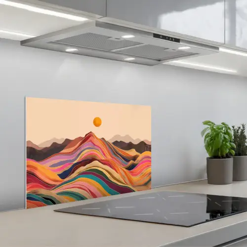 Zon - Kleurrijk landschap - Bergen keuken achterwand spatscherm klein -3d_schuin