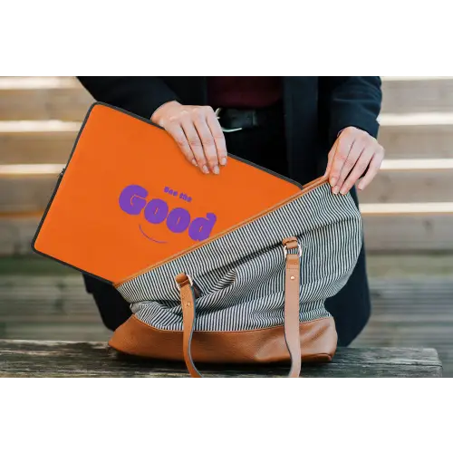 See the good - Paars - Oranje - Smiley laptophoes neopreen klein -tas