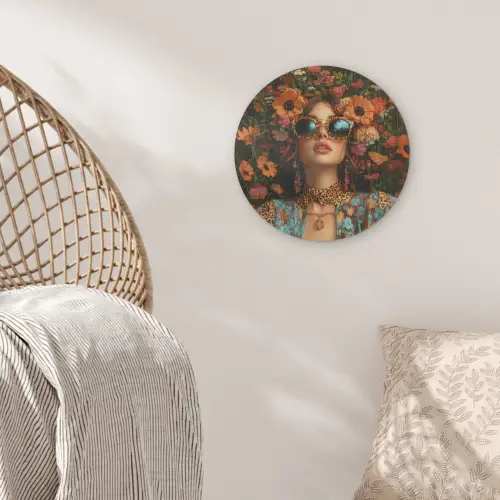 Vrouwen - Bloemen - Modern - Bril - Abstract Akoestische PET Vilt - Rond klein -sfeer4