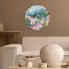 Kleurrijk - Huizen - Heuvels - Roze Akoestische PET Vilt - Rond klein -sfeer1