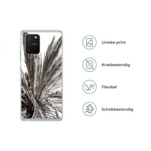 Palmboom - Tropisch - Zwart - Wit Telefoonhoesje Samsung Galaxy S10 Lite klein -specsS10Lite