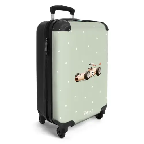 Beige retro raceauto op groene stippen achtergrond NBS - Handbagage koffer - Kinderen Unisex middel -productfoto_3d
