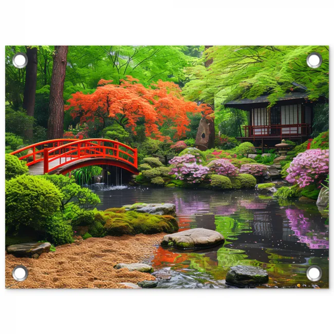 Kleurrijke Japanse Tuin tuinposter los doek klein -3d