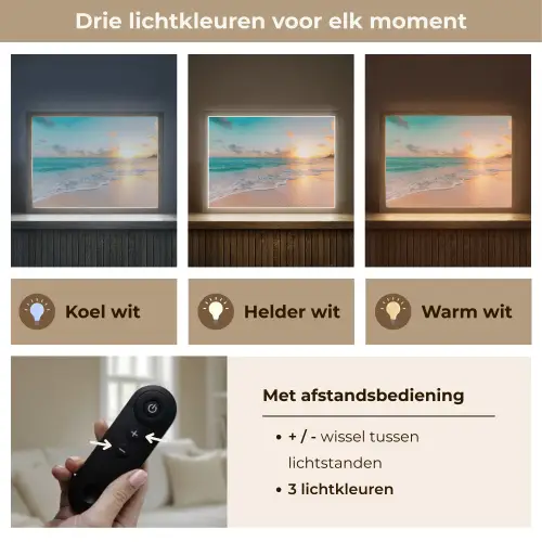 Zonsondergang - Strand - Zee - Zomer - Blauw Light Box met batterij (Wandlamp) middel -USP_lichtkleurNL