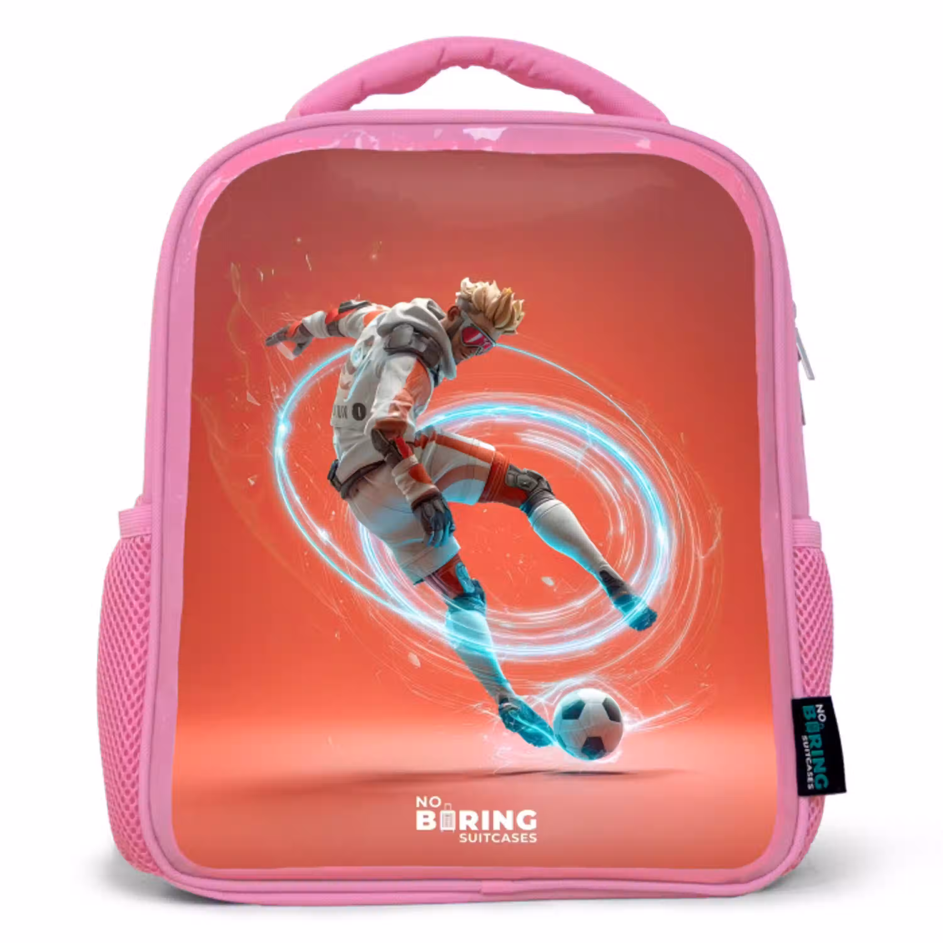 Voetbal - Jongen - Rood - Lichtcirkel Kinderrugzak - Roze middel -3d