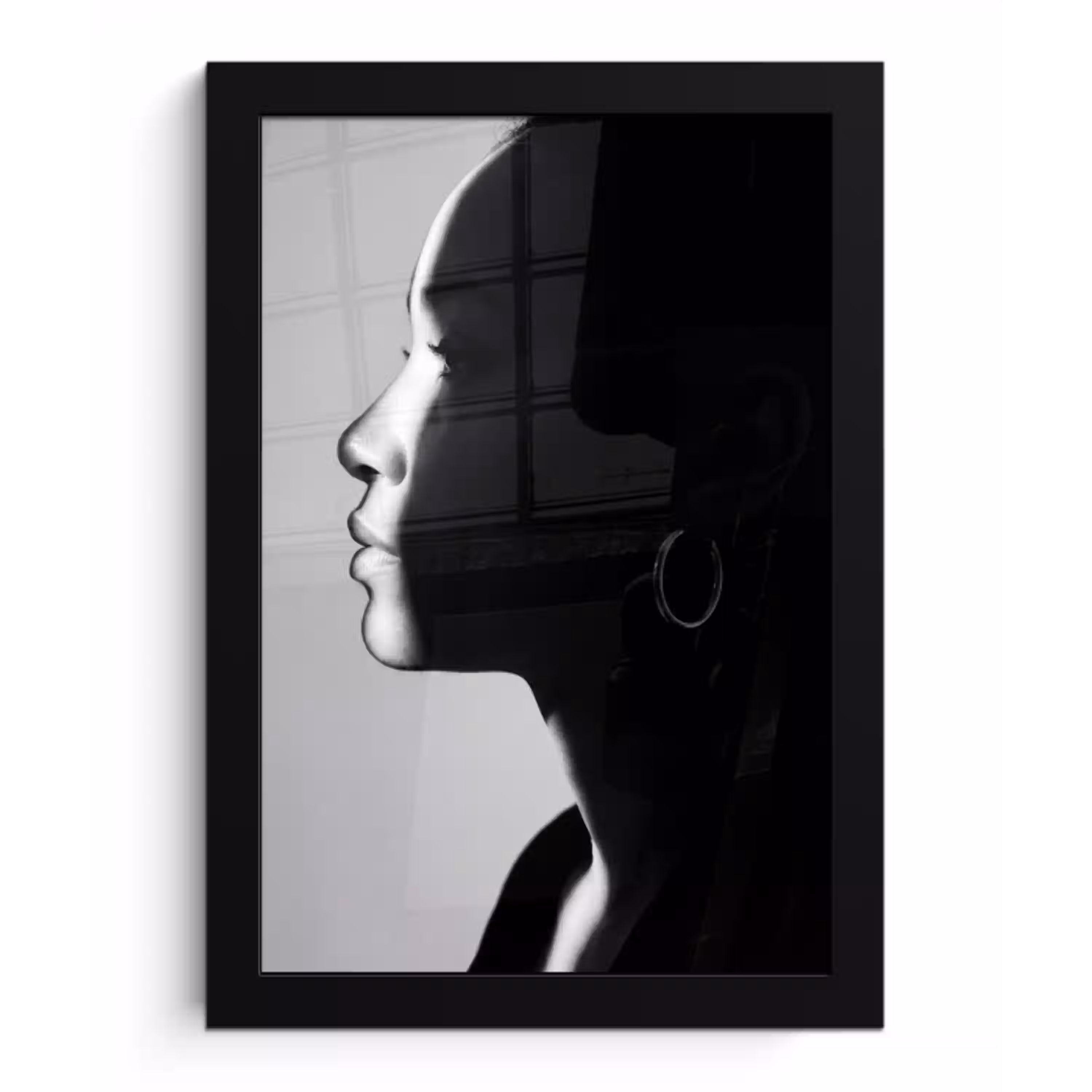 Vrouw - Profiel - Mensen - Zwart-wit fotolijst zwart zonder passe partout klein -3d