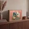 Tropische bladeren - Bloemen - Roze - groen Light Box met batterij (Wandlamp) middel -sfeer2