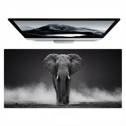 Olifant - Zwart - Wit - Rook Muismat XXL klein -zzz3d