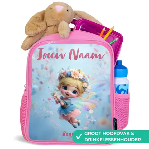 Vlinderfee in Bloemenlucht Kinderrugzak - Roze middel -inhoud_NL
