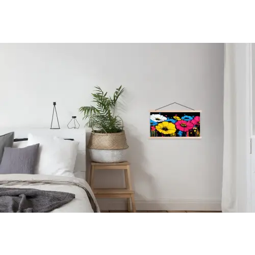 Graffiti - Bloemen - Kleur textielposter latten blank klein -woonkamer