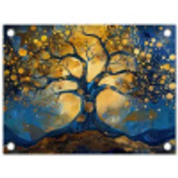 Boom - Levensboom - Blauw - Goud tuinposter los doek klein -3d