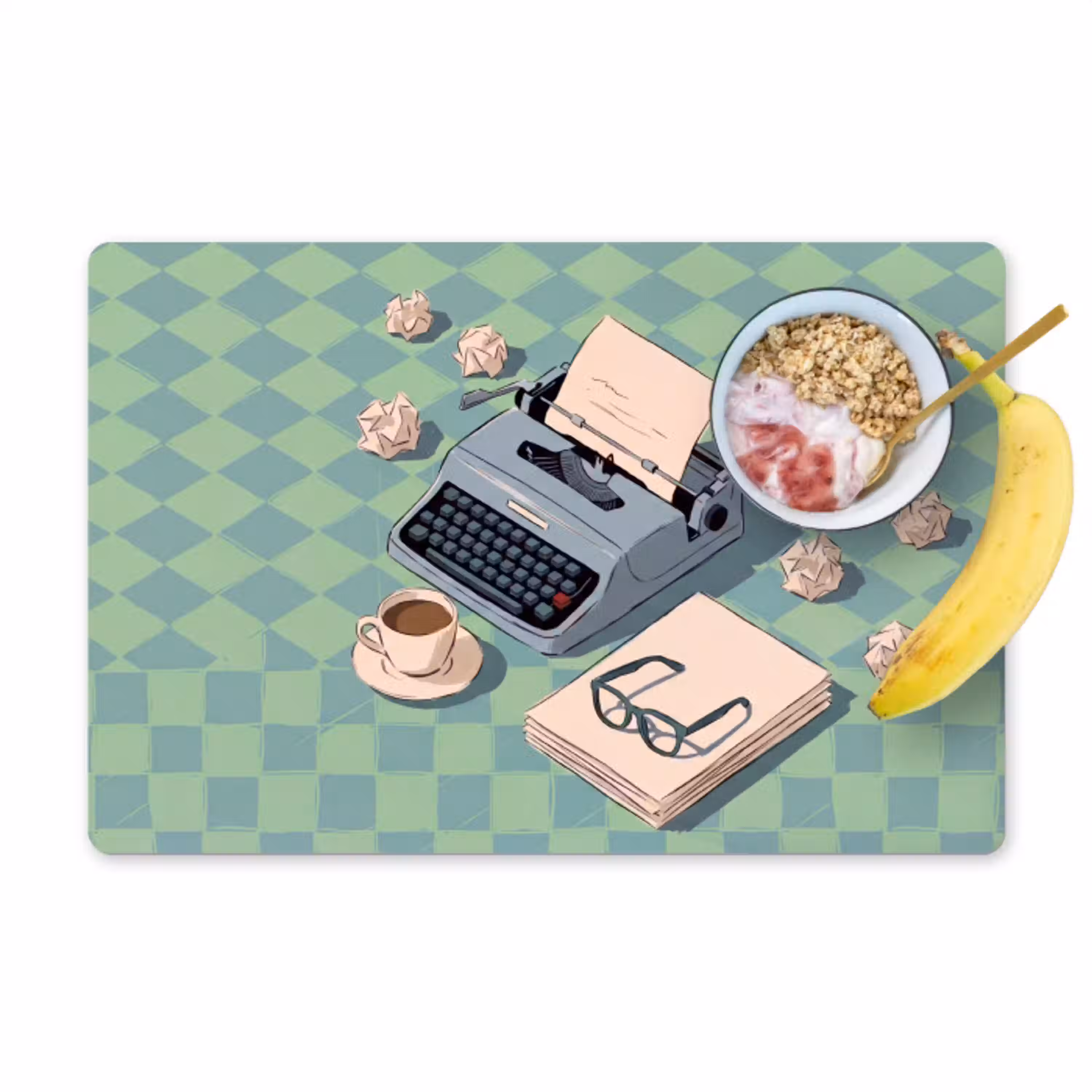 Typemachine - Kantoor - Vintage - Illustratie - Groen Placemat vinyl groot -zzzproduct_Kitchenyeah-website