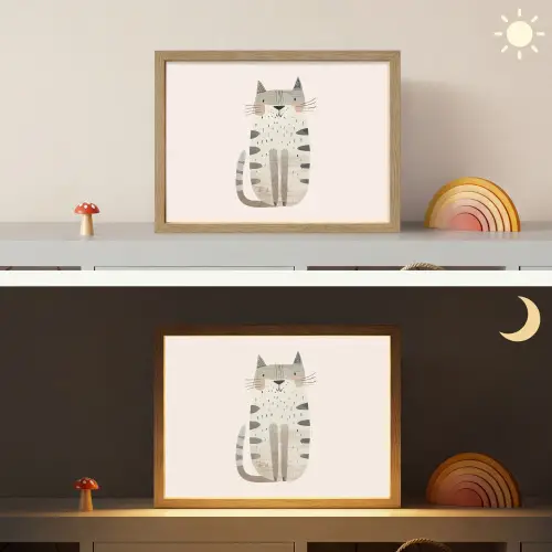 Kat - Dieren - Beige Light Box met batterij (Wandlamp kind) middel -sfeer3_kind