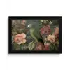Groene papegaai - Kleurrijke bloemen - Donkere achtergrond fotolijst zwart zonder passe partout klein -3d