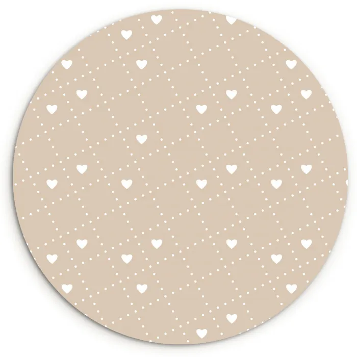 Beige - Wit - Hartjes - Patroon Wandcirkel plexiglas klein 852 -3d