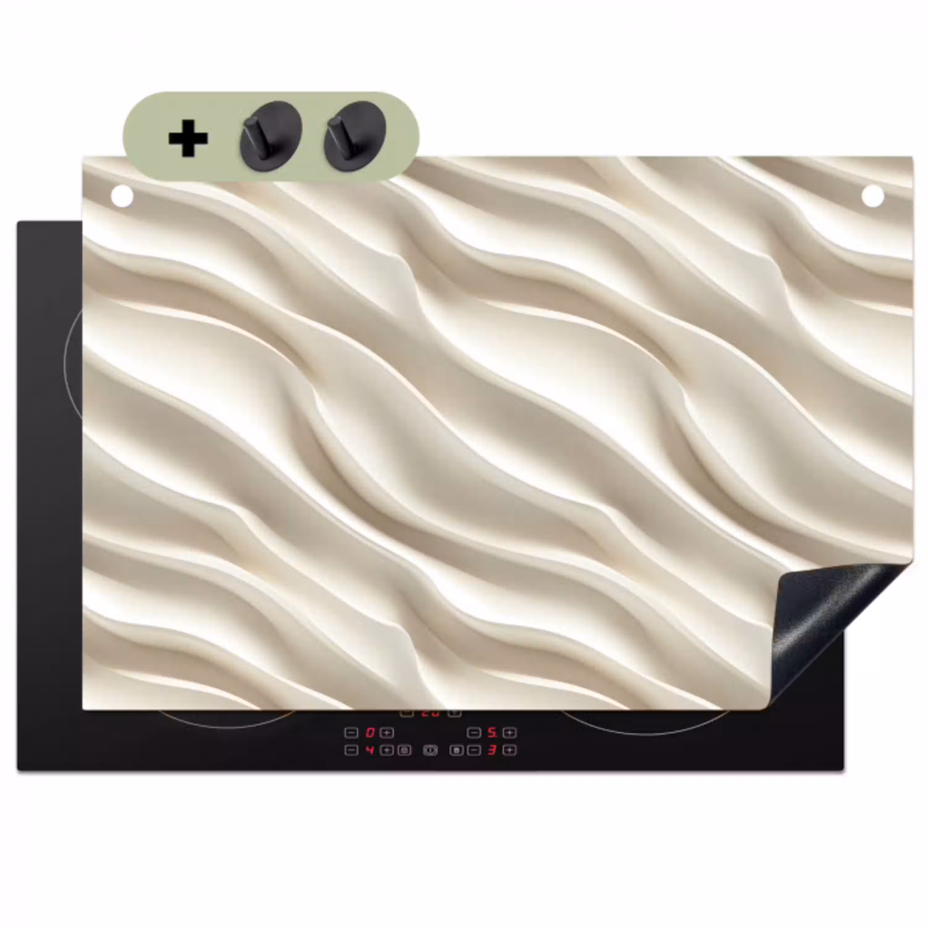Diagonaal - Golven - Crème Inductie beschemer met haakjes klein 777 -3d