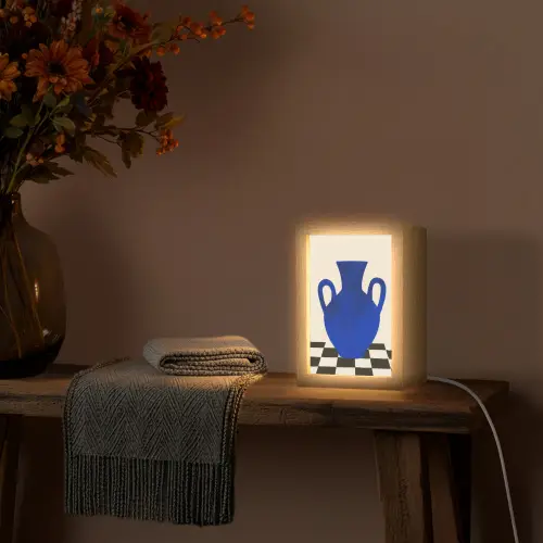Vaas - Blauw - Geblokt - Modern Light Box met kabel (Tafellamp) klein -sfeer4
