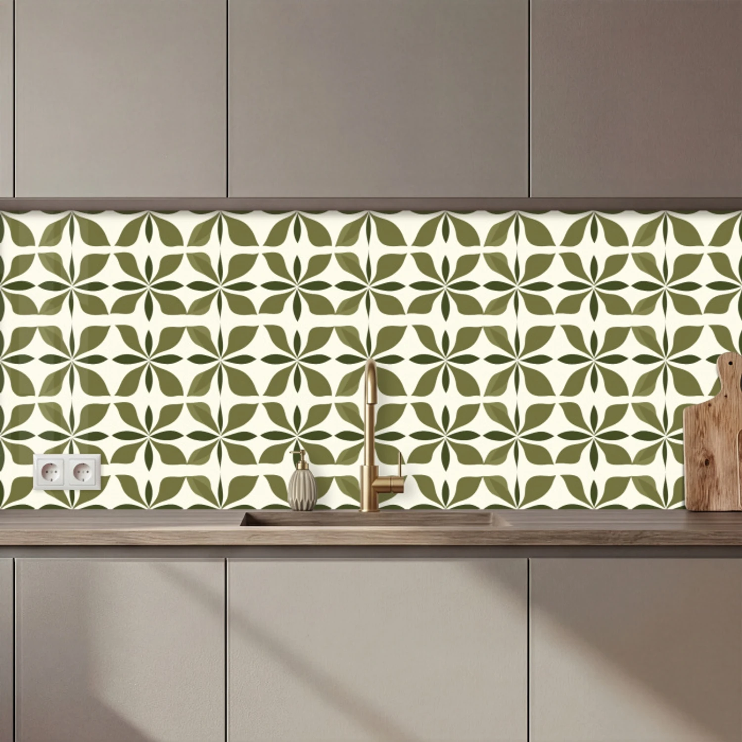 Botanisch - Retro - Groen keuken achterwand 2 middel 871 zz_3dshopping