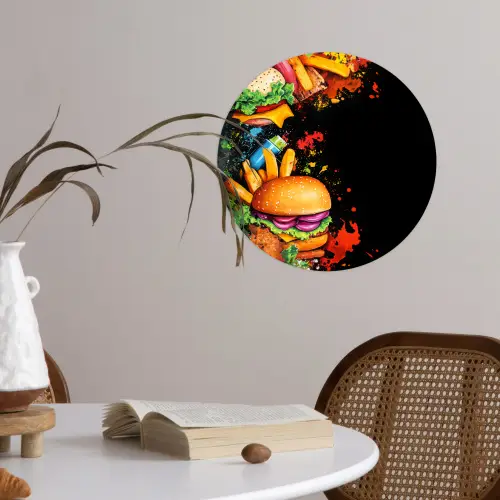 Fastfood - Graffiti - Hamburger - Eten - Modern Wandcirkel behangsticker klein -sfeer3