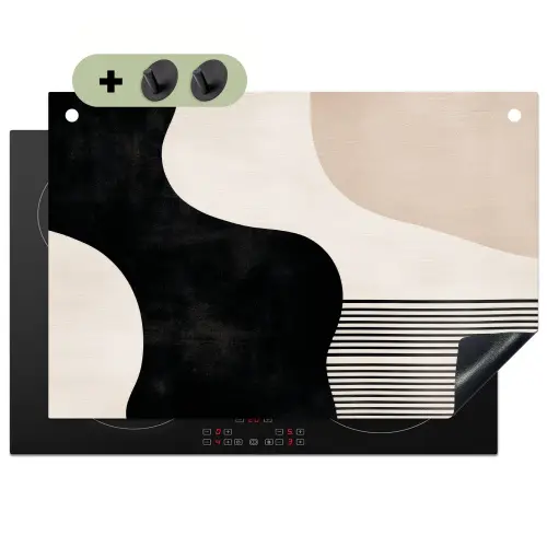 Abstract - Japandi - Beige - Modern Inductie beschemer met haakjes klein -3d