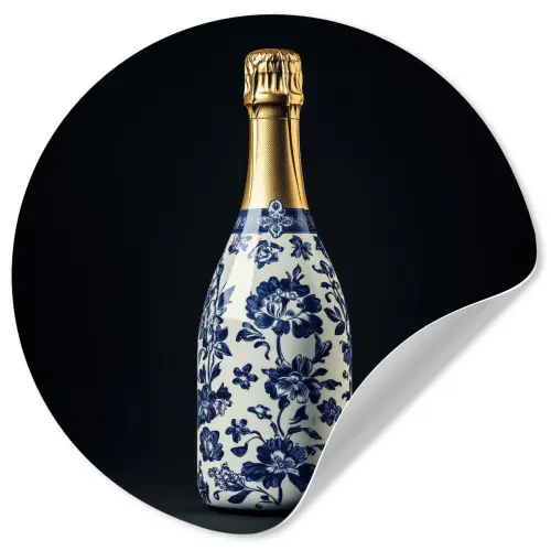 Champagne - Bloemen - Goud - Chique Wandcirkel behangsticker klein -3d
