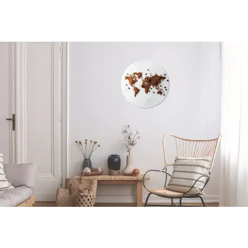 Wereldkaart - Koffie - Marmer Wandcirkel aluminium klein -woonkamer