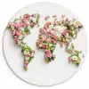 Wereldkaart - Bloemen - Subtiel Wandcirkel plexiglas klein -3d