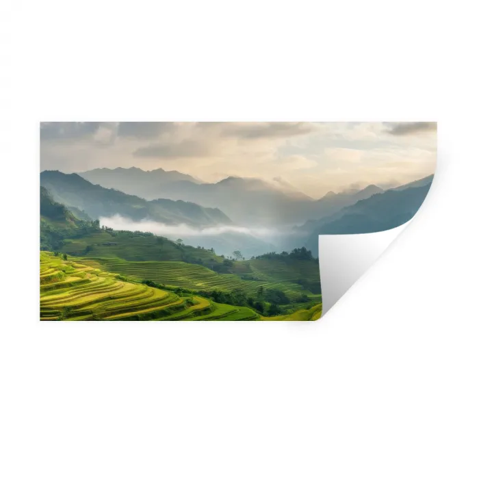 Rijstvelden - Bergen - Groen - Natuur Muursticker klein -3d