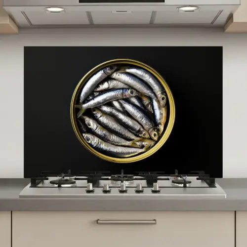 Sardines - Vissen - Rond - Zwart keuken achterwand spatscherm klein -3d_website