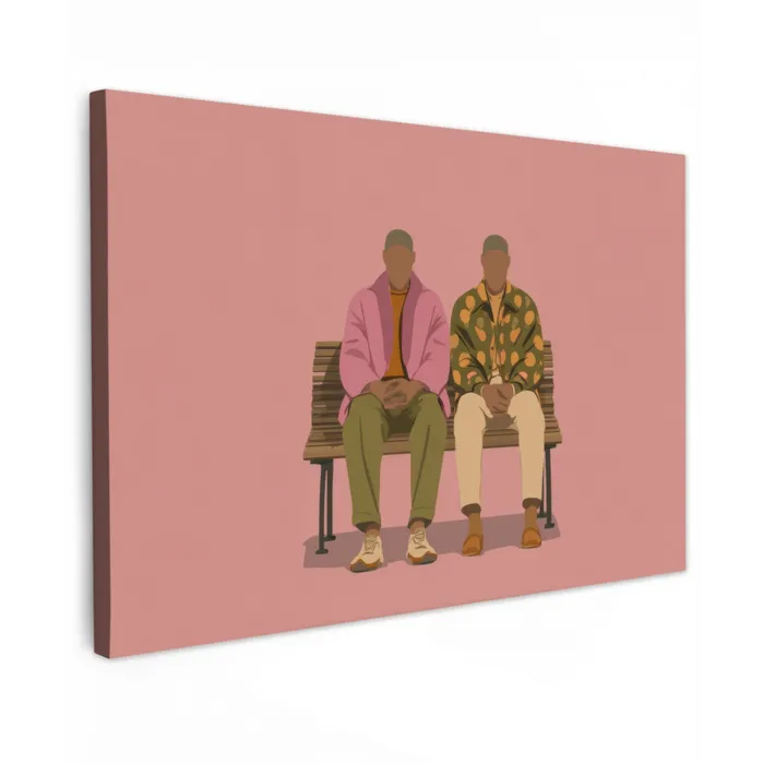 Illustratie - Bankje - Personen - Minimalistisch Tuinposter op houten frame 2 cm dik klein -3d