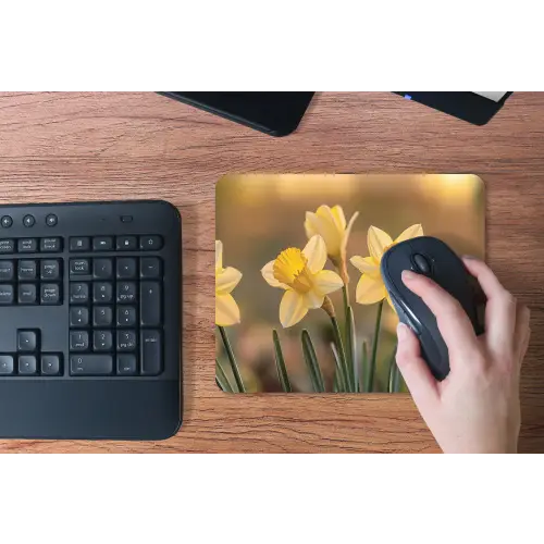 Bloemen - Geel - Wazig muismat rubber klein -toetsenbord