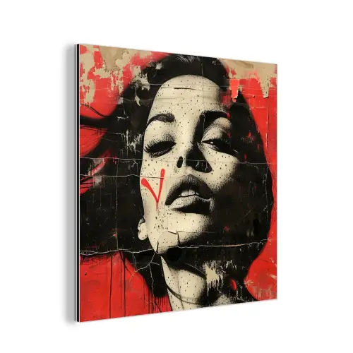 Graffiti - Vrouw - Rood - Street art - Banksy aluminium wit klein -3d