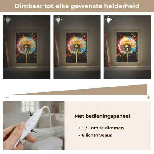 Paardenbloem - Graffiti - Kleurrijk - Bloemen - Natuur Light Box met kabel (Tafellamp) klein -USP_dimbaarNL