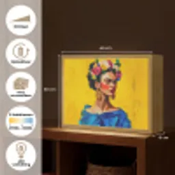 Frida Kahlo - Vrouw - Geel - Blauw - Bloemen Light Box met batterij (Wandlamp) middel -USP_websiteoverzichtNL