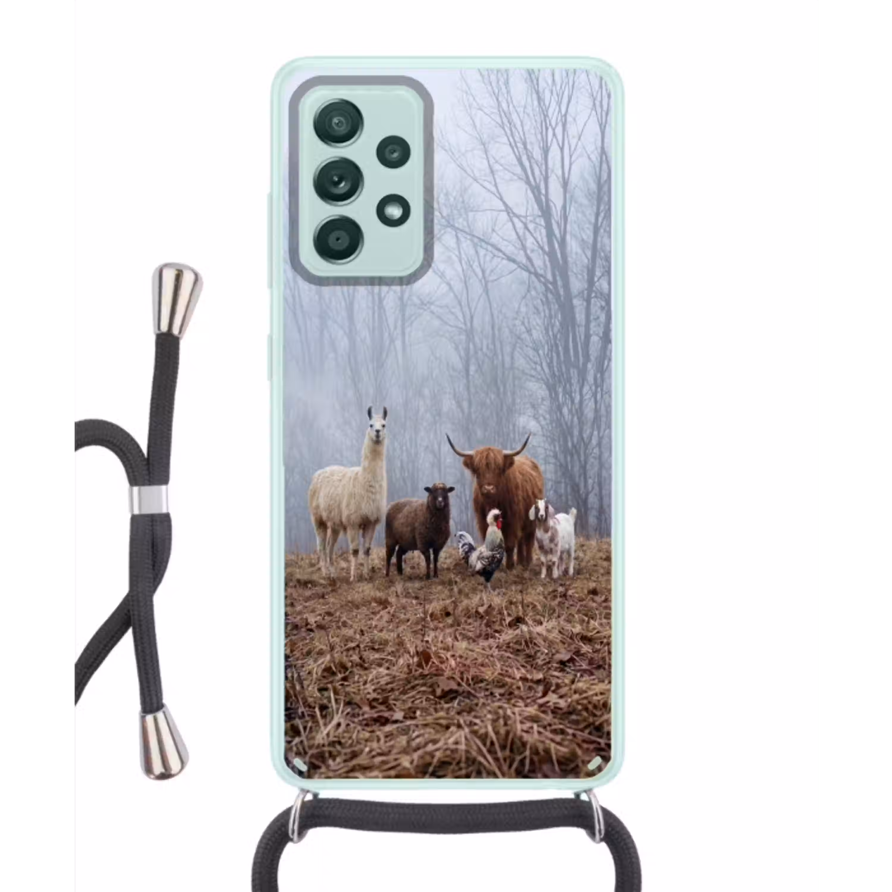 Boerderijdieren - Groep - Mist - Natuur - Rustiek Hoesje Samsung Galaxy A52 met koord klein -3d