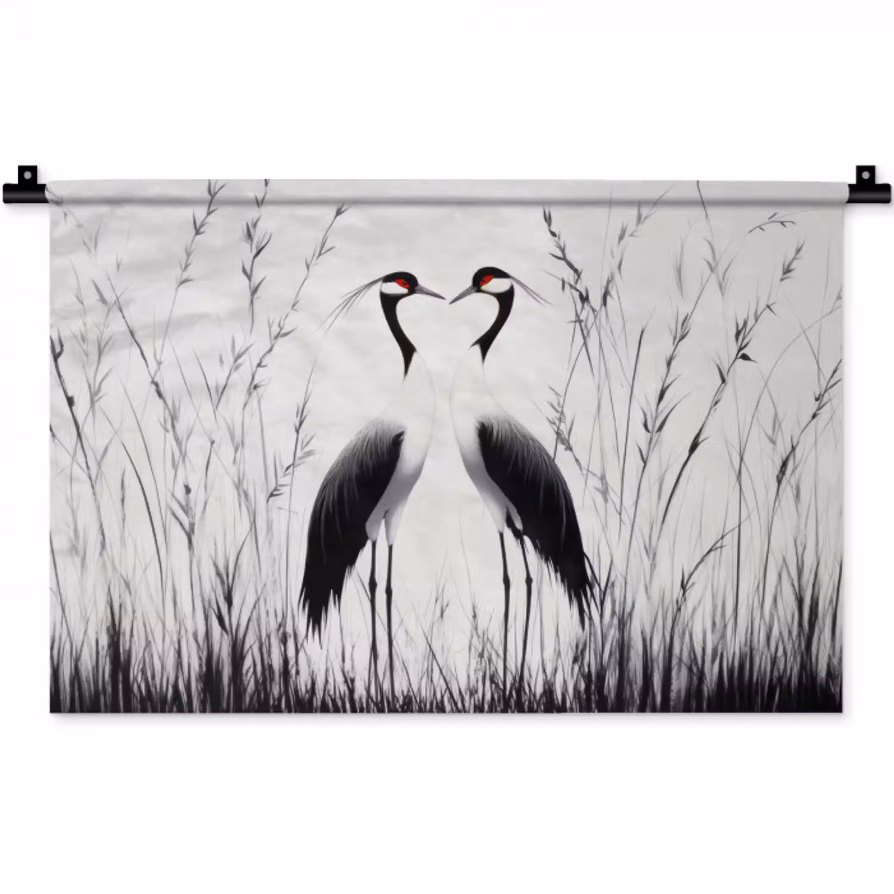 Kraanvogels - Gras - Hartvorm - Zwart Wandkleed katoen klein -zz3d